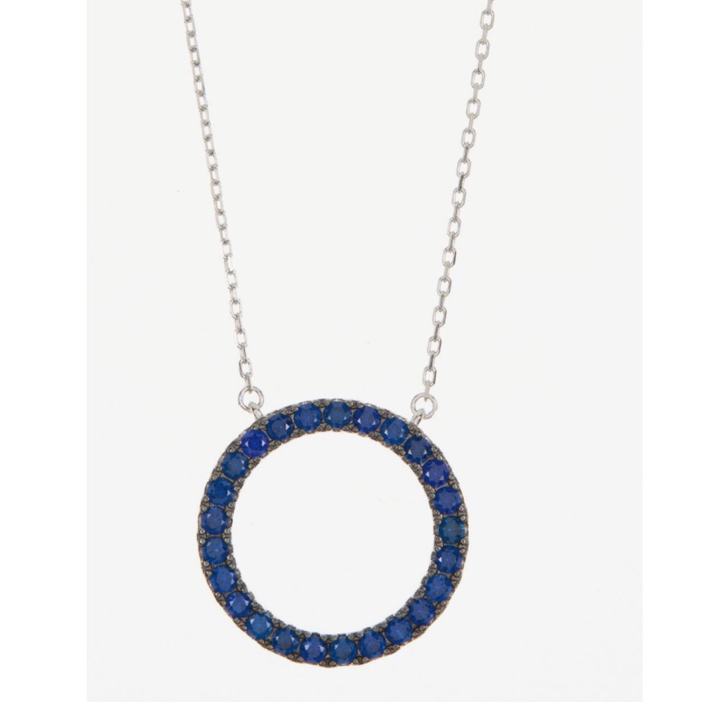 + SUZY LEVIAN + Sterling Silver & Blue CZ  Circle Pendant Necklace